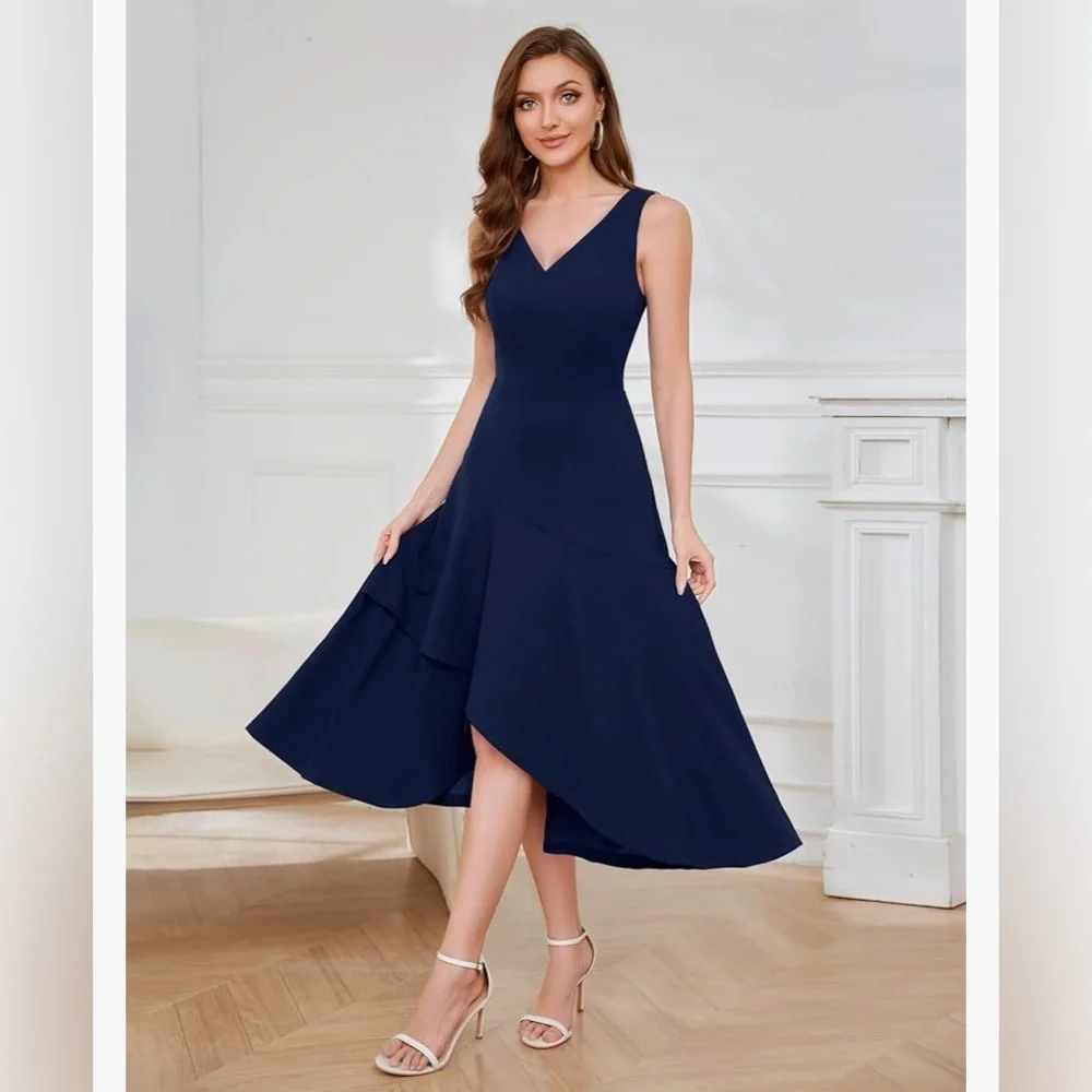 Aupuls Women’s Navy Blue High Low Midi Formal Dress Size Small - Picture 2 of 6